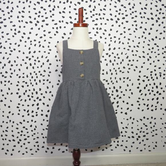 Rachel Zoe Gray Button Front Pinafore Sleeveless Girls Dress - Picture 1 of 6